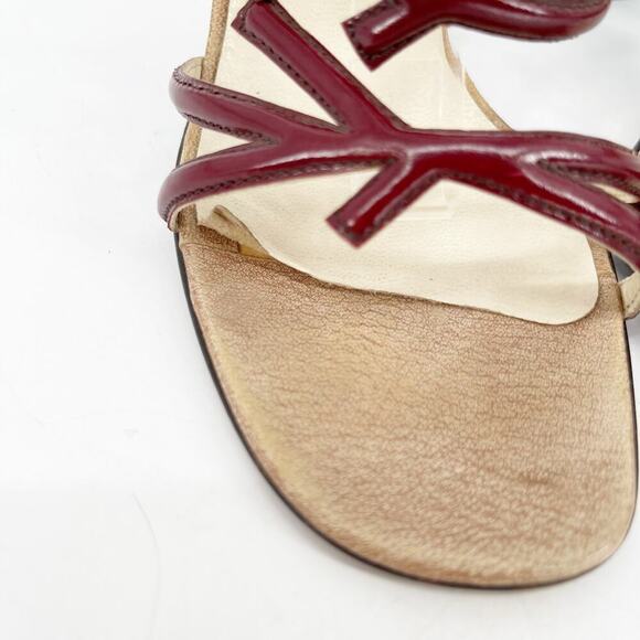 Prada Vintage S/S 1997 Beige Burgundy Leaf Detail Block Heel Sandal size IT 36.5 - Picture 7 of 13